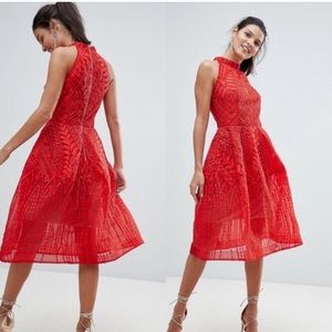 Bronx and Banco Notte red lace dress